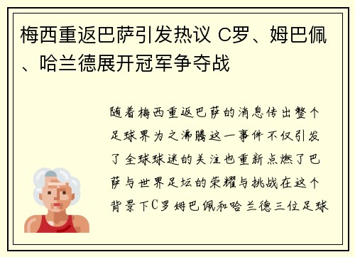 梅西重返巴萨引发热议 C罗、姆巴佩、哈兰德展开冠军争夺战 梅西重返巴萨引发热议 C罗、姆巴佩、哈兰德展开冠军争夺战